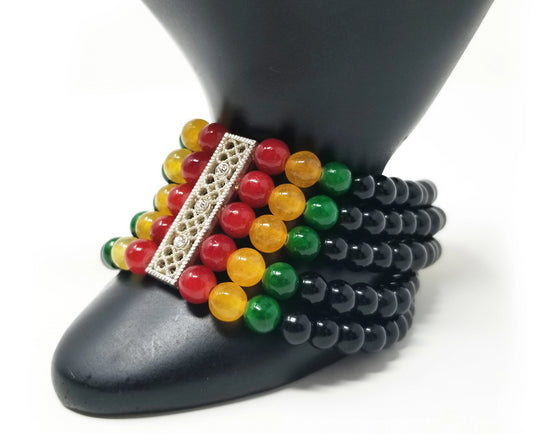 'Sala' Rasta Cuff Bracelet in Black Glass