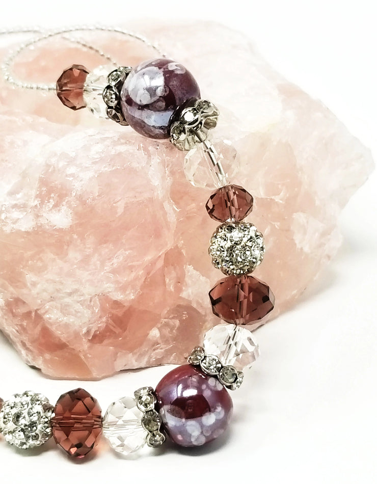 'Tamu' Pandora Style Glass Necklace in Fuchsia