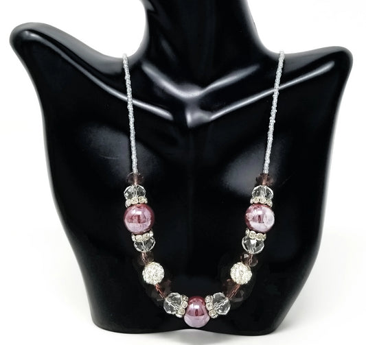 'Tamu' Pandora Style Glass Necklace in Fuchsia