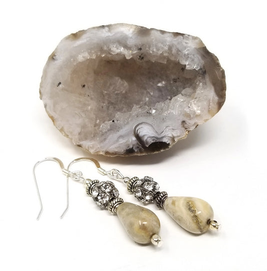 'Taraji' Natural Stone Earrings with Crystal Accents