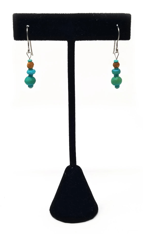 'Tahira' Mini Turquoise Earrings with Wood Accents