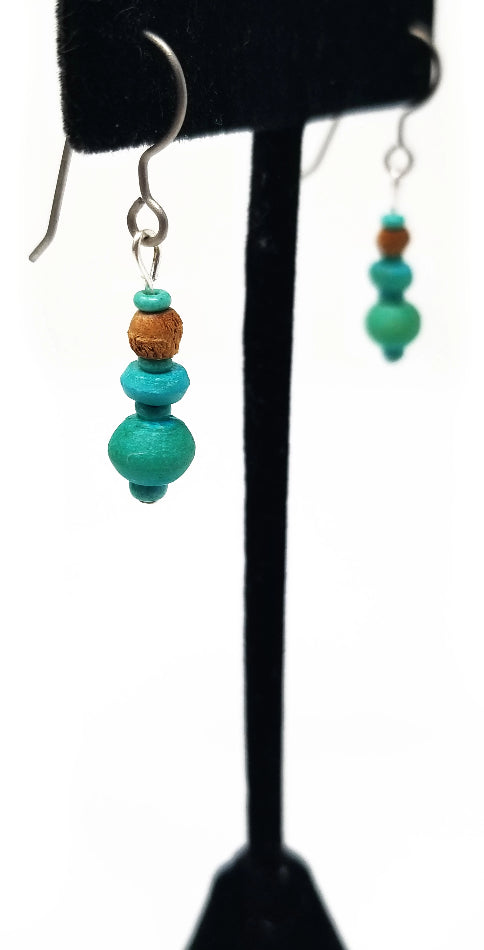 'Tahira' Mini Turquoise Earrings with Wood Accents