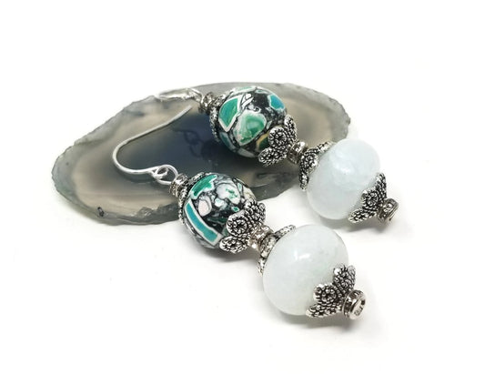 'Saidi' Mosaic Jasper Earrings with Crystal Accents