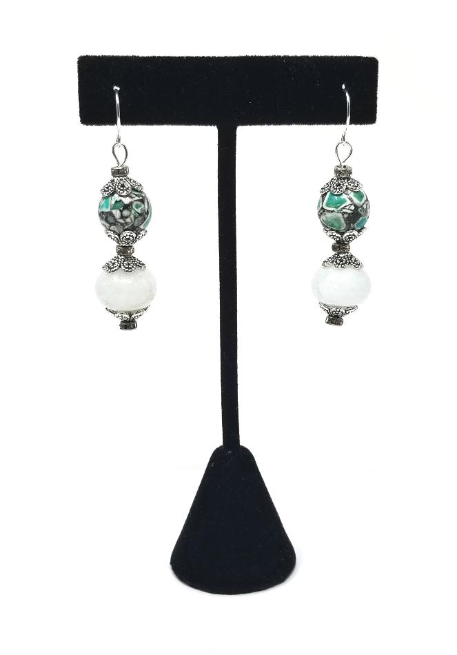 'Saidi' Mosaic Jasper Earrings with Crystal Accents