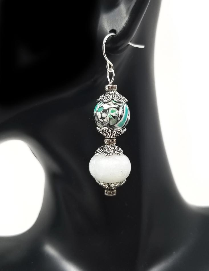 'Saidi' Mosaic Jasper Earrings with Crystal Accents