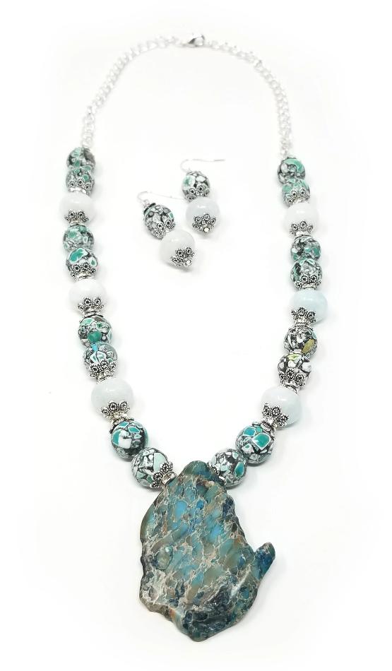 'Saidi' Mosaic Jasper Pendant Necklace and Earrings Set