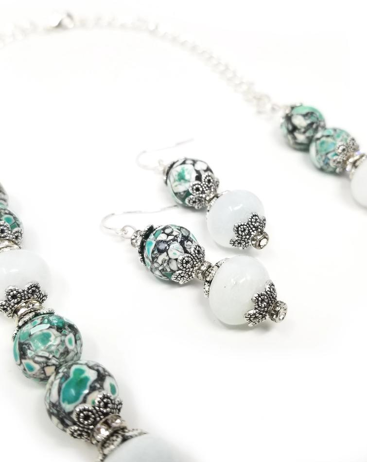 'Saidi' Mosaic Jasper Earrings with Crystal Accents