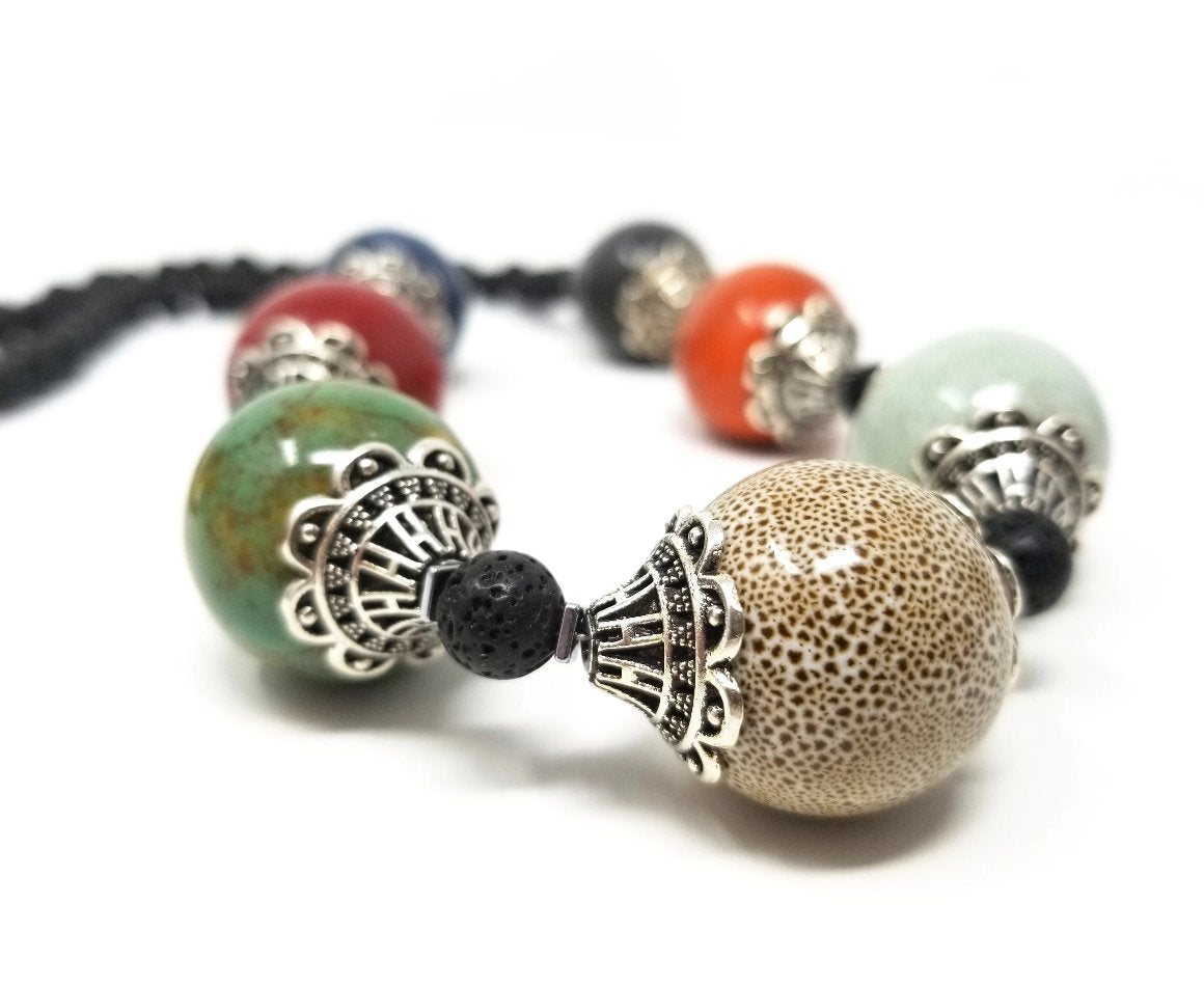 'Kauri' Multicolor Ceramic Necklace in Black Lava
