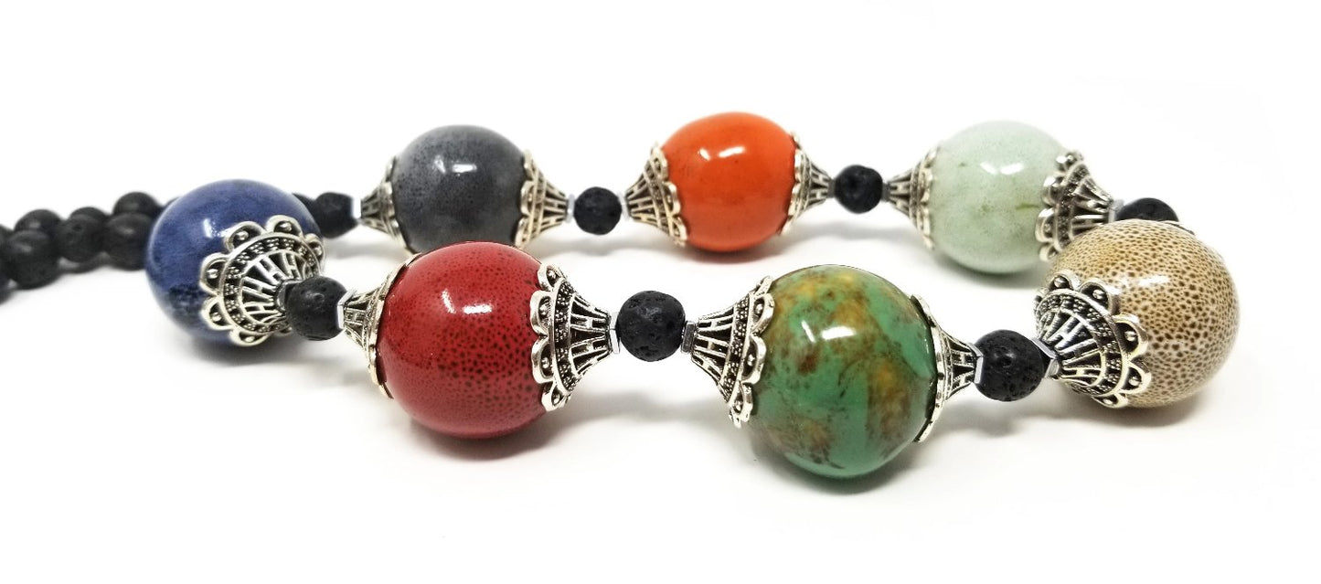 'Kauri' Multicolor Ceramic Necklace in Black Lava