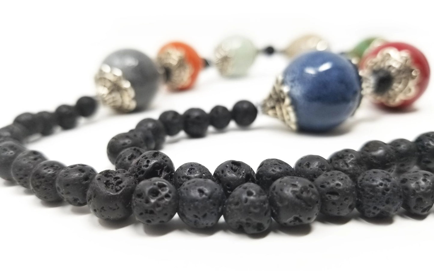 'Kauri' Multicolor Ceramic Necklace in Black Lava