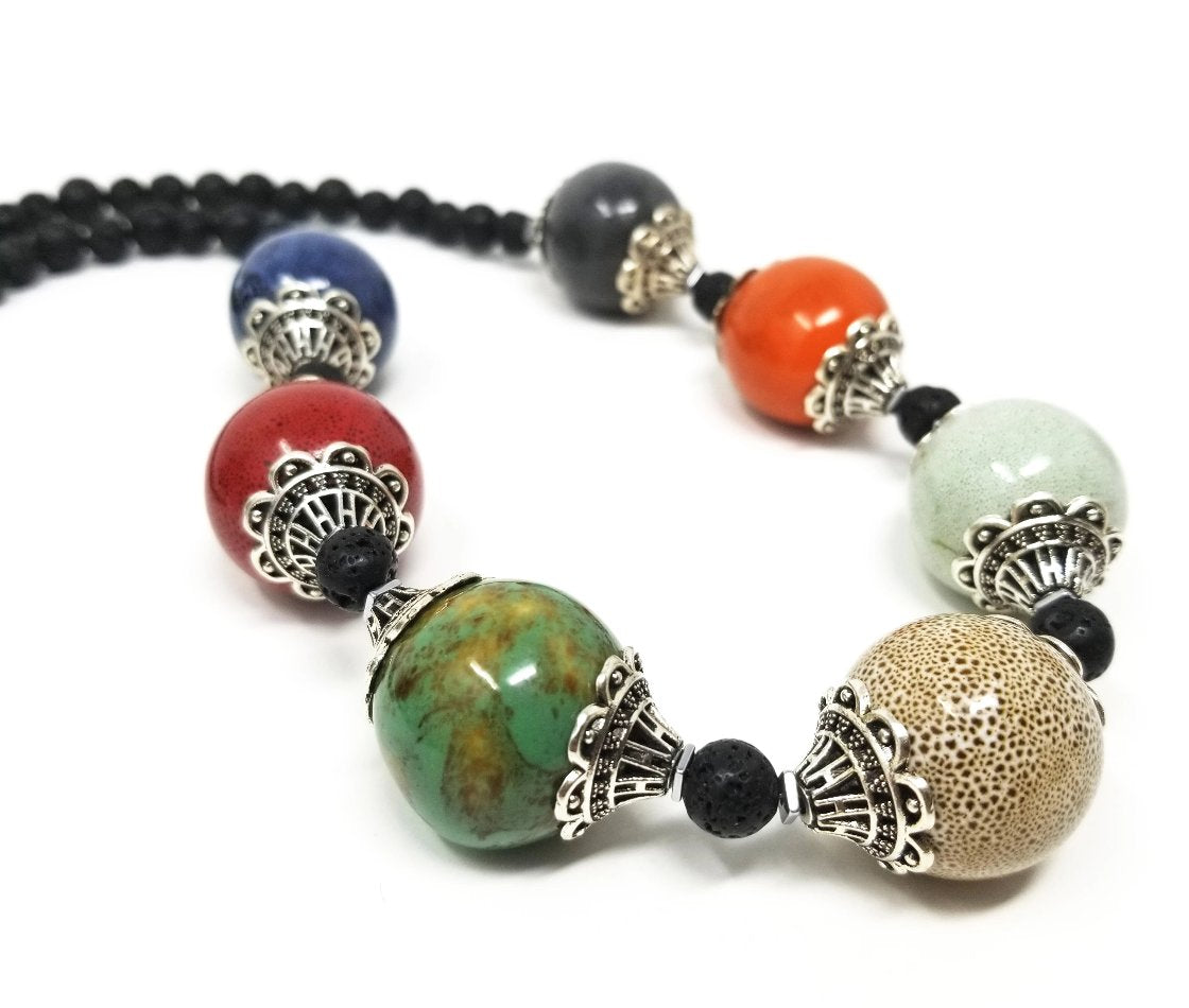 'Kauri' Multicolor Ceramic Necklace in Black Lava