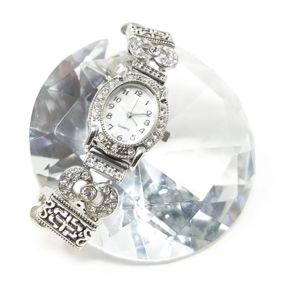 'Kya' Crystal Diamond Watch in Silver