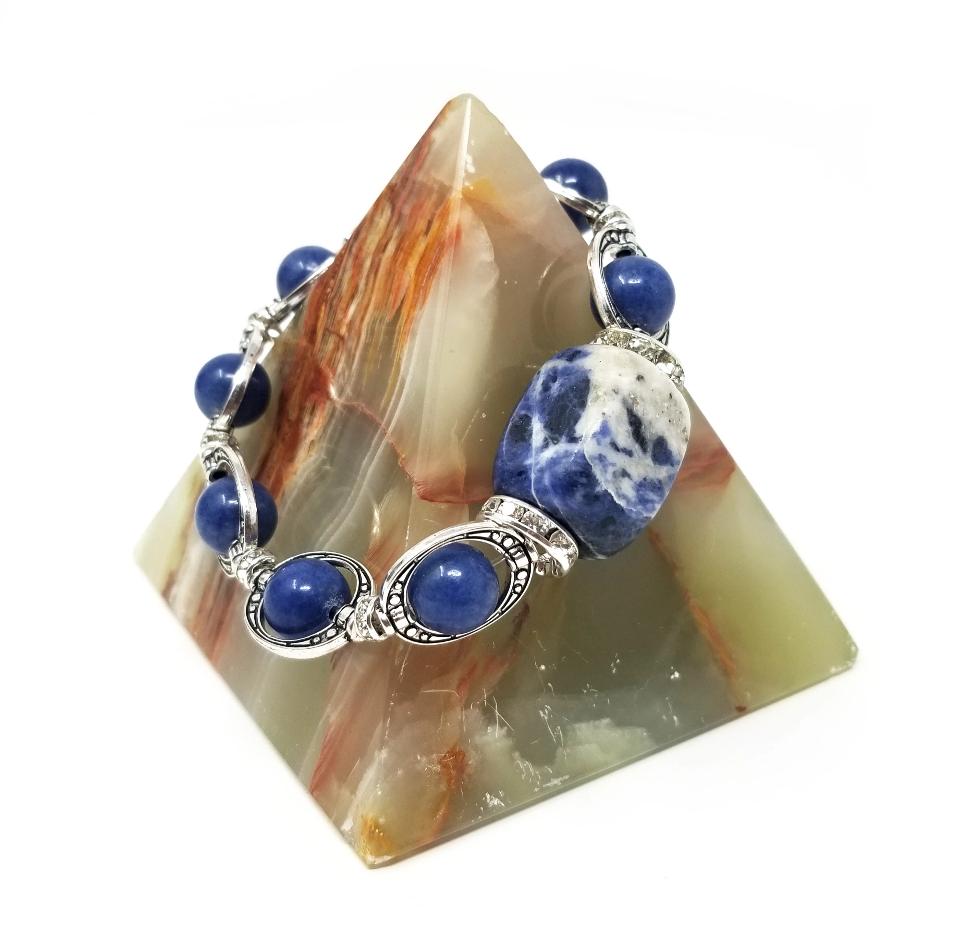 sodalite gemstone bracelet with silver accents