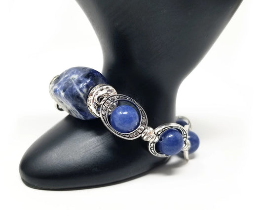 sodalite gemstone bracelet with silver accents