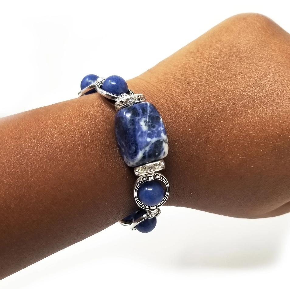 sodalite gemstone bracelet with silver accents