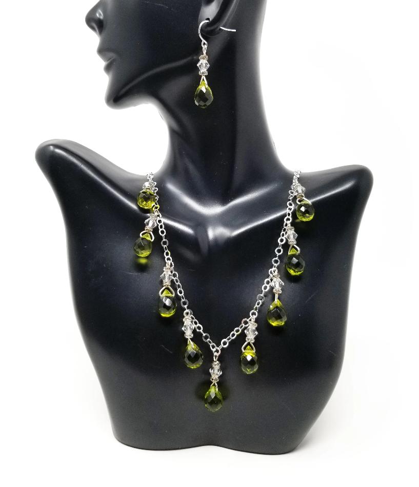 'Ayah' Gemstone Chain Necklace and Earring Set in Peridot