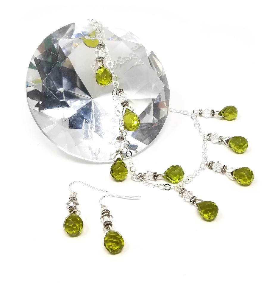'Ayah' Gemstone Chain Necklace and Earring Set in Peridot