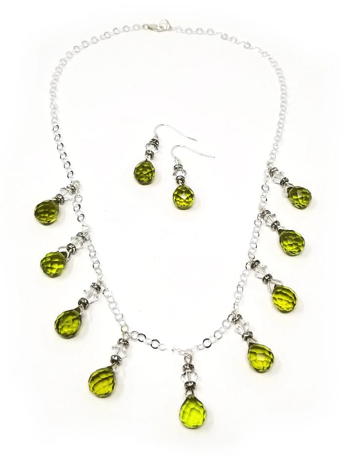 'Ayah' Gemstone Chain Necklace and Earring Set in Peridot