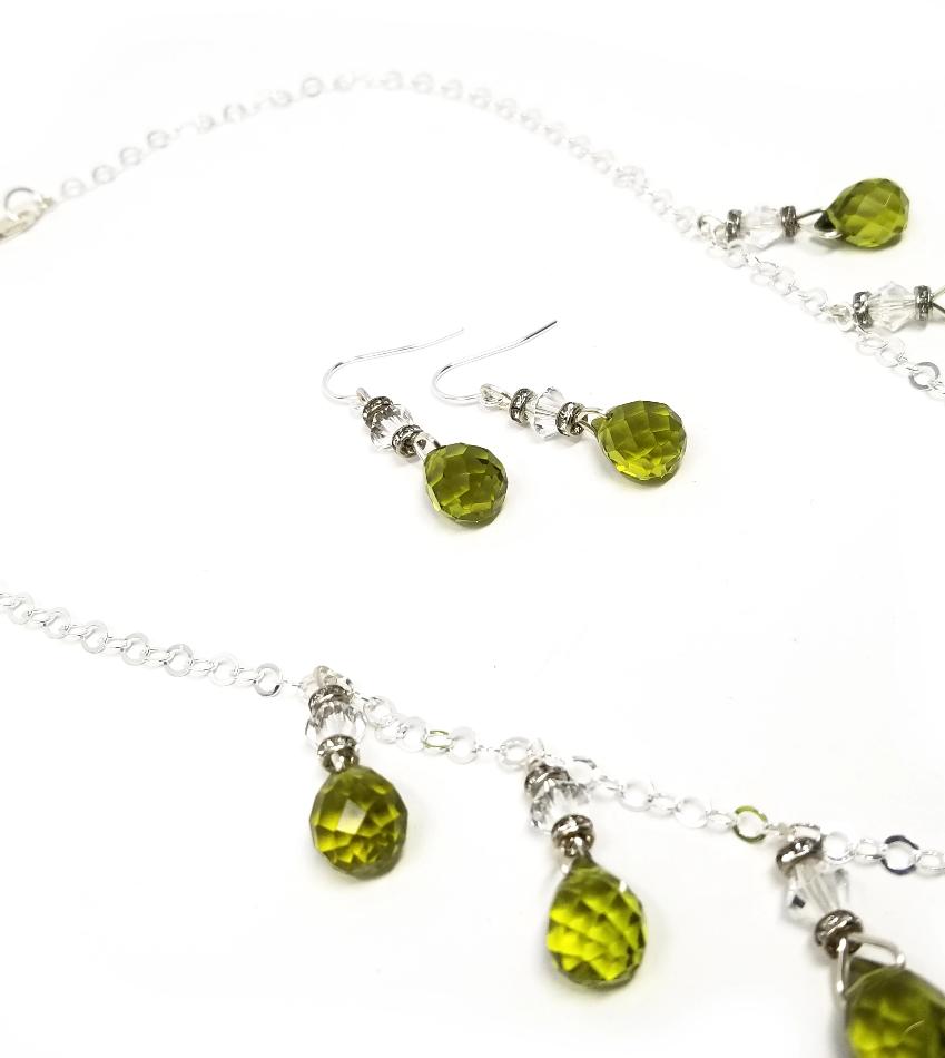 'Ayah' Gemstone Chain Necklace and Earring Set in Peridot