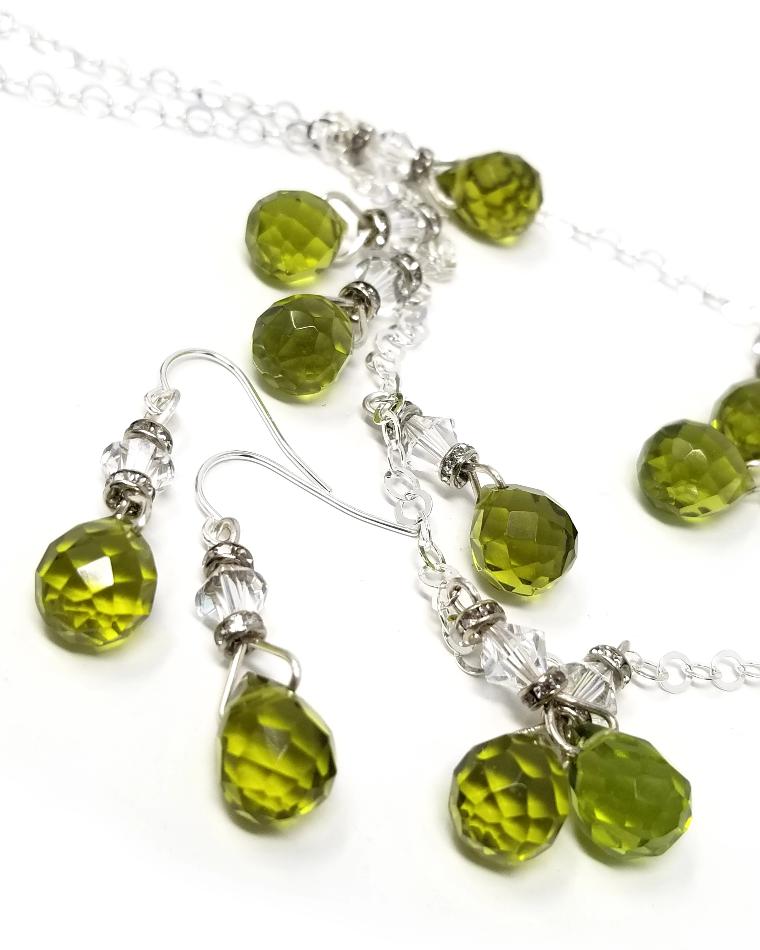 'Ayah' Gemstone Chain Necklace and Earring Set in Peridot