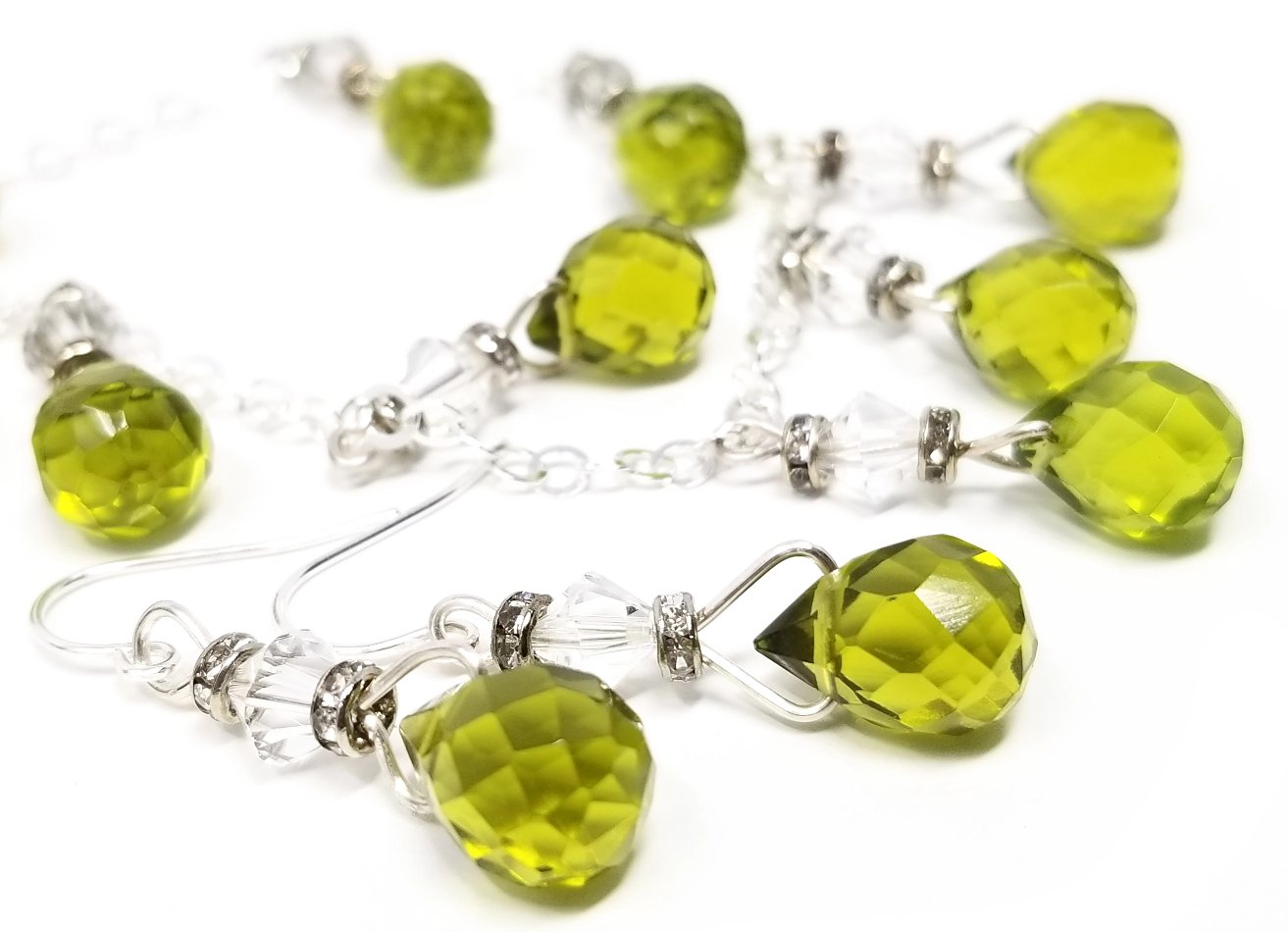 'Ayah' Gemstone Chain Necklace and Earring Set in Peridot