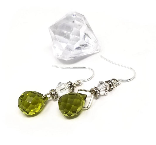 bright green peridot and crystal dangle earrings for women