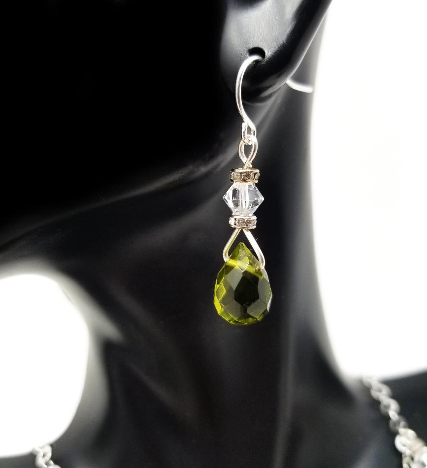 'Ayah' Gemstone Chain Necklace and Earring Set in Peridot