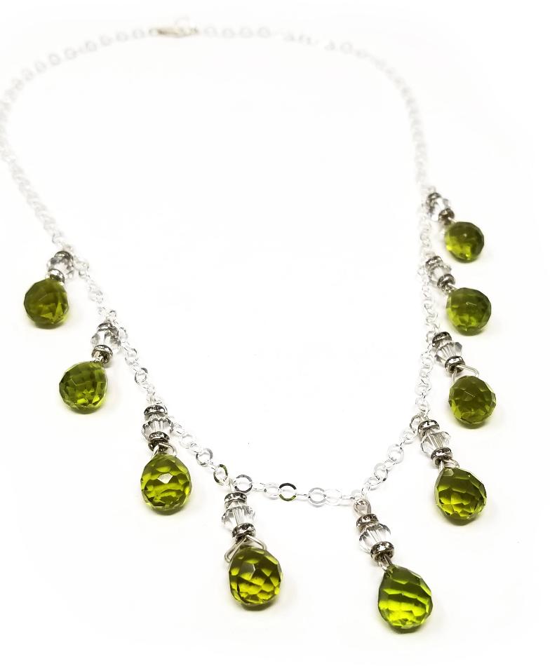 'Ayah' Gemstone Chain Necklace and Earring Set in Peridot