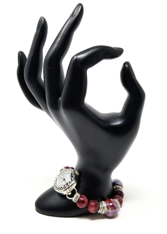 'Haseena' Pandora Style Crystal Watch in Fuchsia Kiwi Beads