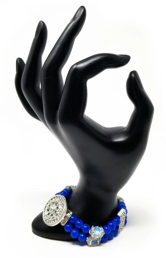'Cyrah' Gemstone Tribal Pendant Bracelet in Blue Opal