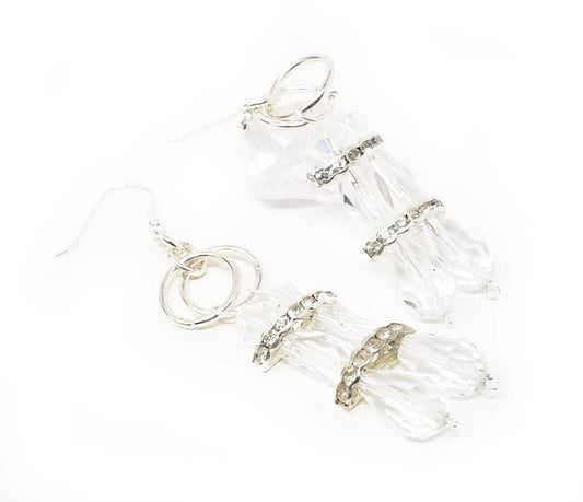 'Osa' Glass Crystal Chandelier Earrings in Silver