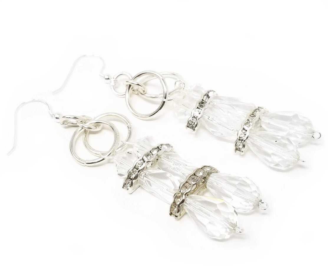 'Osa' Glass Crystal Chandelier Earrings in Silver