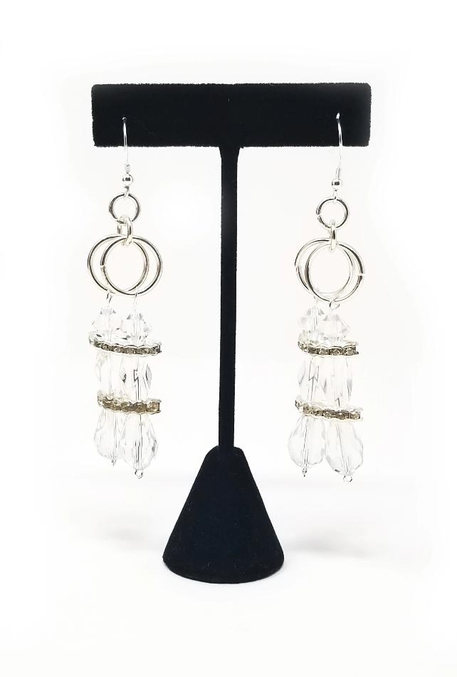 'Osa' Glass Crystal Chandelier Earrings in Silver