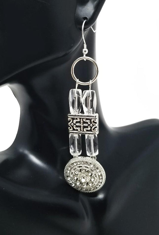 'Azana' Oversized Crystal Earrings in Silver Tribal