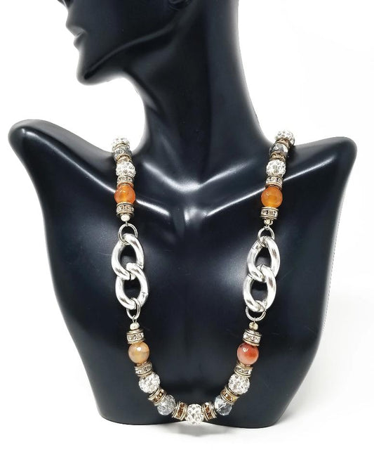 'Kymbre' Fire Agate Crystal Necklace in Silver