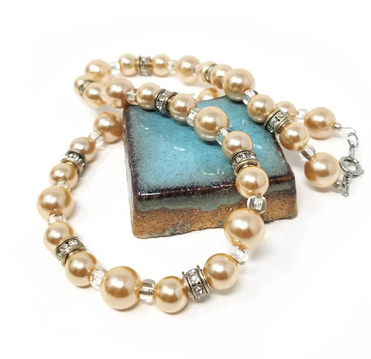 'Caramela' Crystal Pearl Necklace in Caramel