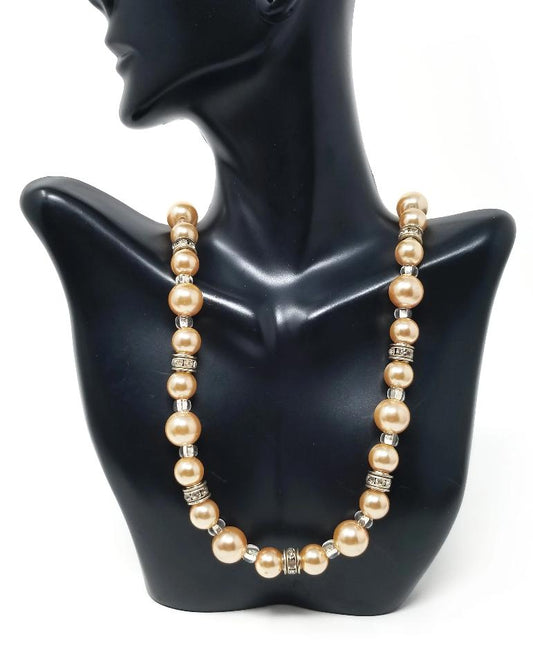 'Caramela' Crystal Pearl Necklace in Caramel