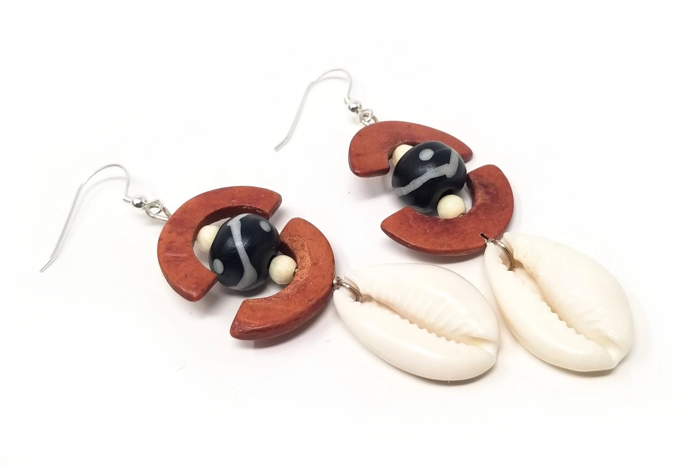 'Masego' Kenyan Batik Bone Cowrie Shell Earrings