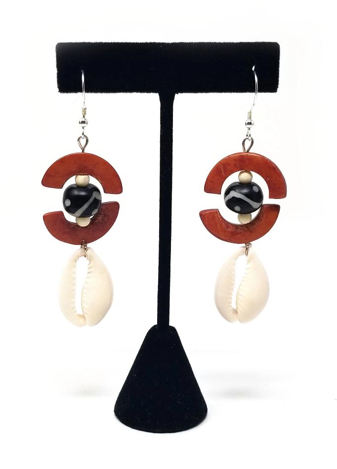 'Masego' Kenyan Batik Bone Cowrie Shell Earrings