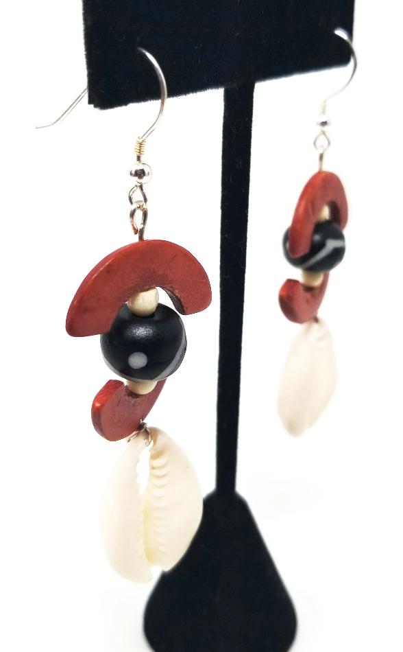 'Masego' Kenyan Batik Bone Cowrie Shell Earrings