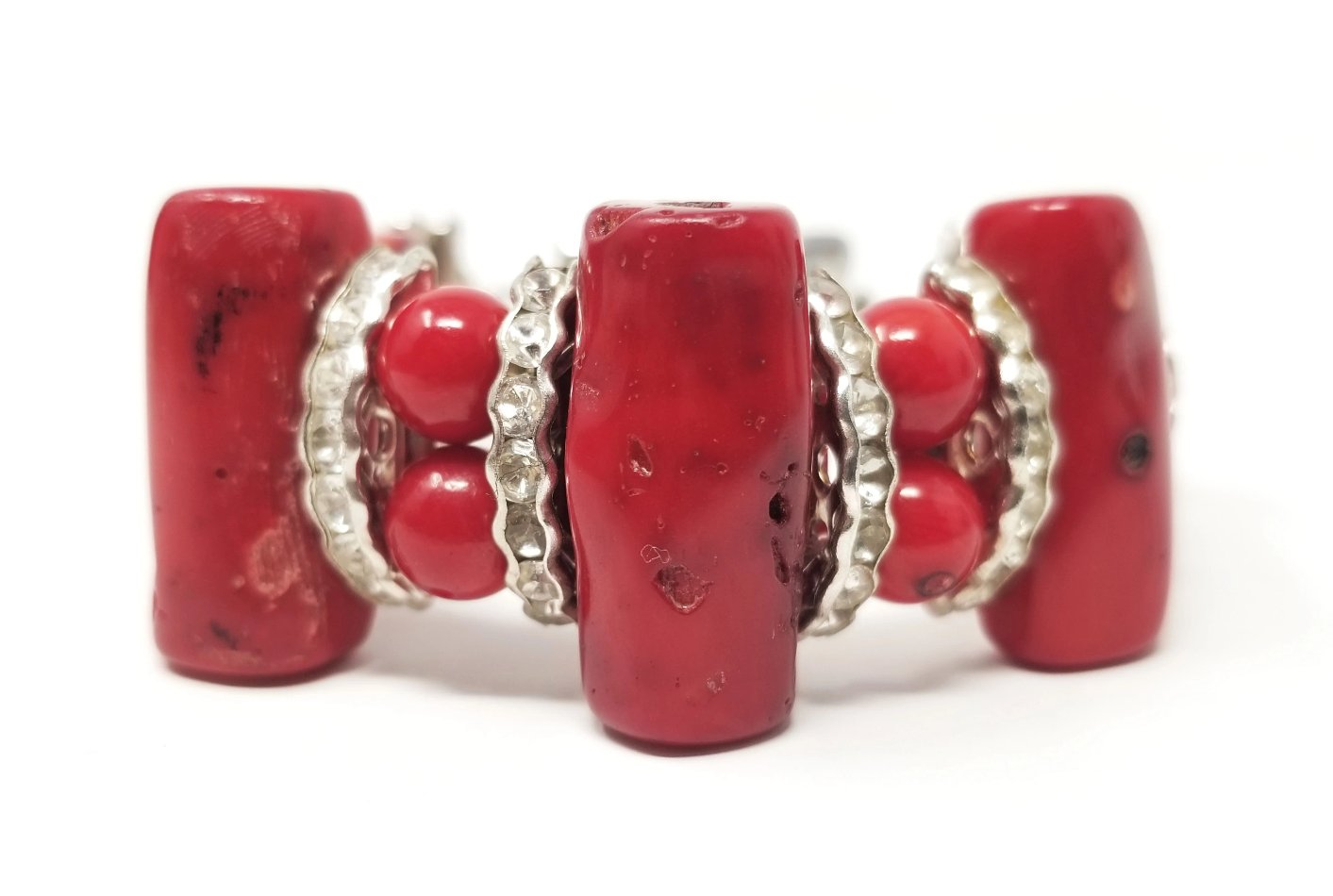 'Marjean' Red Coral Watch in Silver
