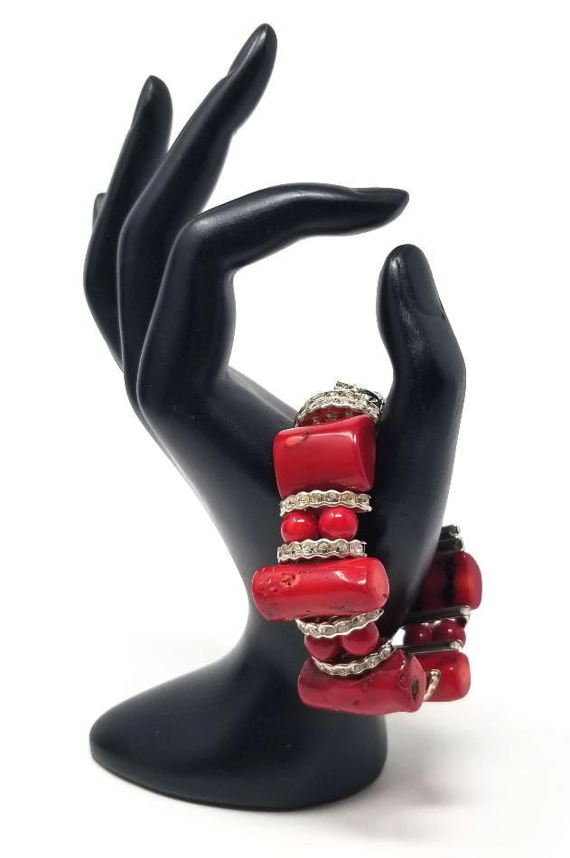 'Marjean' Red Coral Watch in Silver