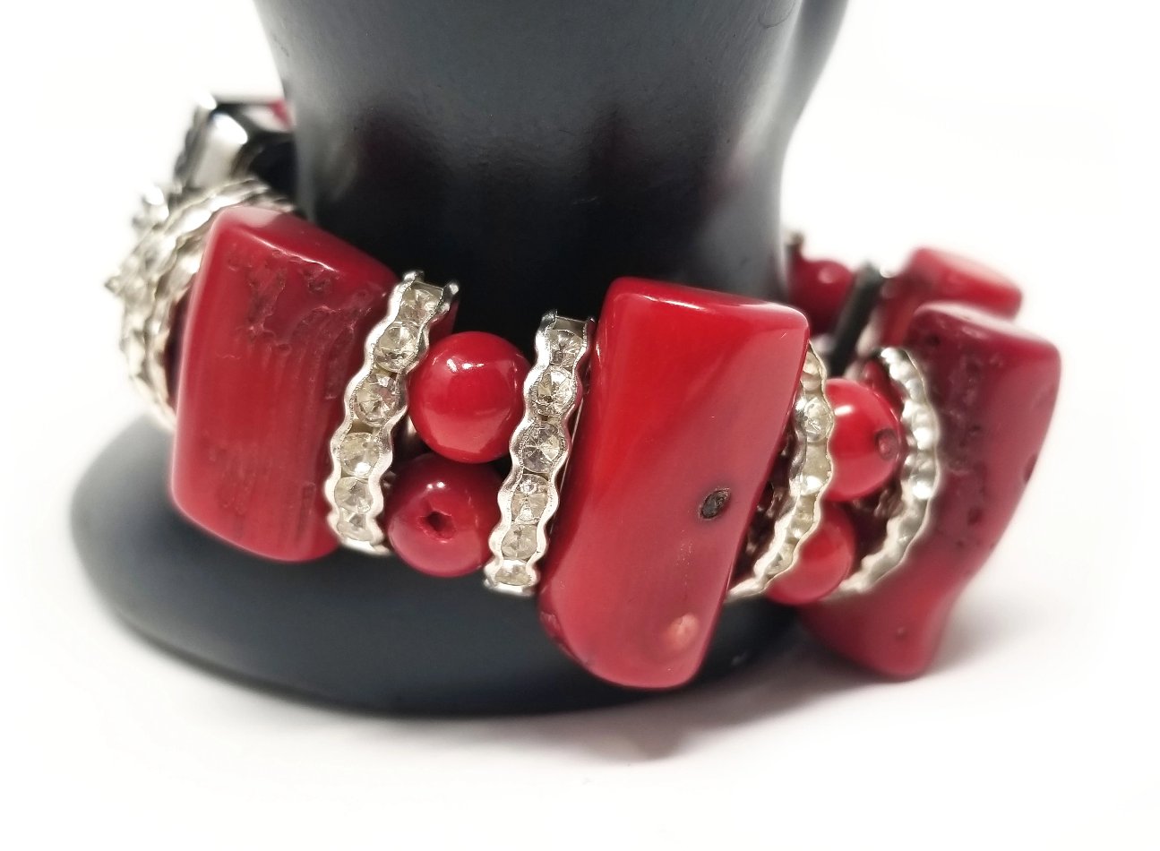 'Marjean' Red Coral Watch in Silver