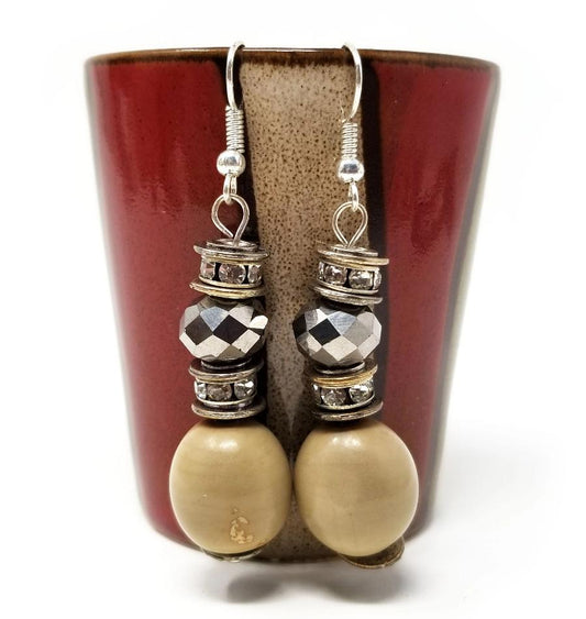 'Asabi' Crystal and Glass Earrings in Natural Seed