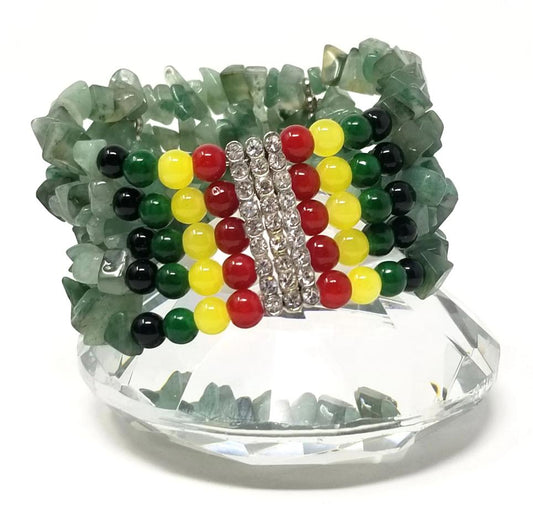 'Saidah' Rasta Cuff Bracelet in Green Aventurine