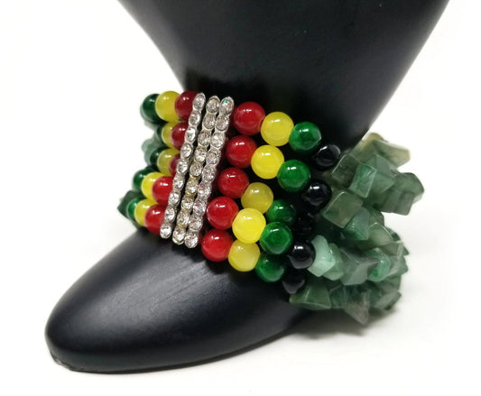'Saidah' Rasta Cuff Bracelet in Green Aventurine