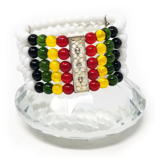 'Saada' Rasta Cuff Bracelet in White Glass