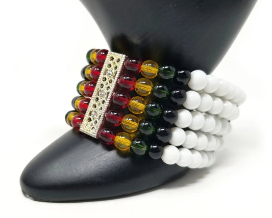 'Saada' Rasta Cuff Bracelet in White Glass