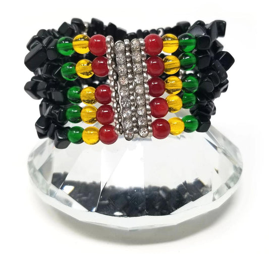 'Sadaka' Rasta Cuff Bracelet in Black Onyx