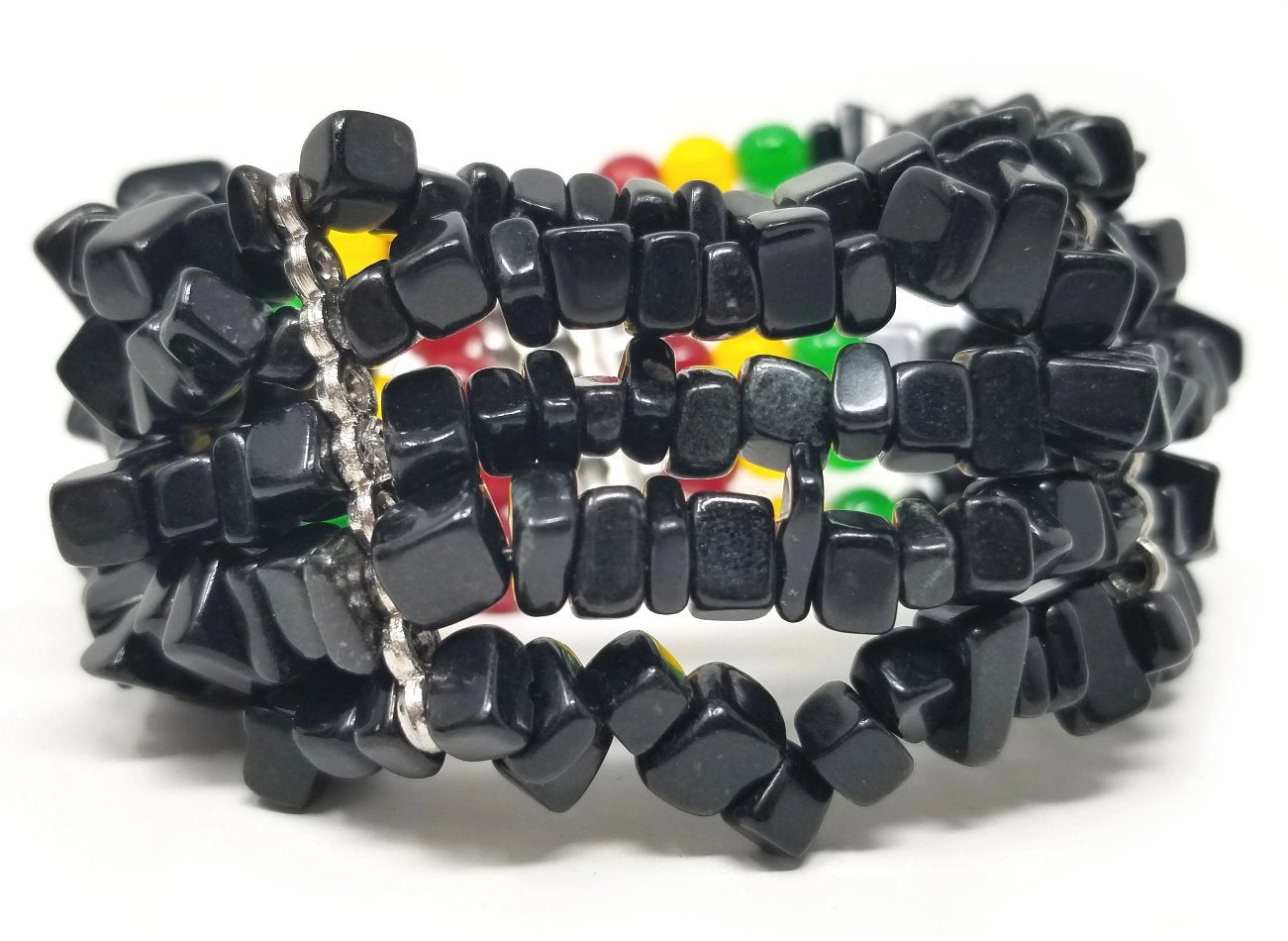 'Sadaka' Rasta Cuff Bracelet in Black Onyx
